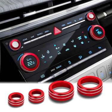 Imagem de DvlynAuroa Para acessórios Hyundai Santa Fe e Santa Cruz 2024 2025 2026, conjunto de acabamento de tampa de maçaneta de liga de alumínio 4 peças (vermelho) - ar condicionado e botões de volume
