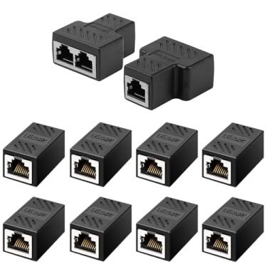 Imagem de Kit adaptador divisor Ethernet RJ45, 2 peças 1 para 2 divisores de cabo LAN com extensores de acoplador RJ45 de 8 peças, compatível com Cat5/Cat5e/Cat6/Cat7, conjunto de extensão de rede de Internet