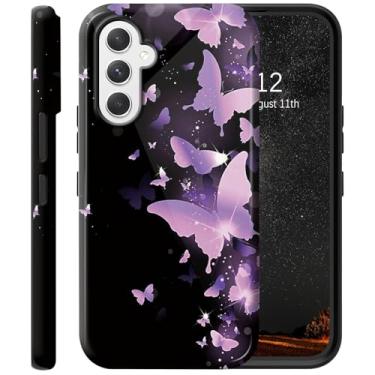 Imagem de RAUEDWDJS Capa para Samsung Galaxy S24 FE, compatível com carregamento sem fio, capa protetora híbrida robusta à prova de choque de camada dupla 6,7 polegadas 2024, borboleta roxa