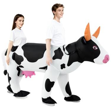 Imagem de XYJKIDSES Fantasia de vaca inflável de casal para adultos, fantasias de Halloween para 2 pessoas, fantasias engraçadas de vaca para homens e mulheres, cosplay