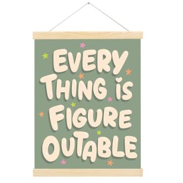 Imagem de HIKIMA Everything is Figureoutable Motivational Wall Art Poster Hanger Frame, decoração de parede positiva para canto de dever de casa Empresas empreendedoras Escritório Sala de aula Área de