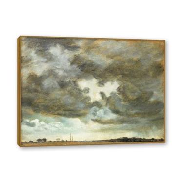 Imagem de Moldura de teca. Arte em tela romantismo estilo constável, (Cloud Study 15), pintura de paisagem inglesa emoldurada, decoração de parede elegante para sala de estar escritório. 50 x 65 cm
