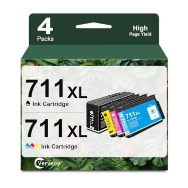Imagem de Cartuchos de tinta 711XL 711 Pacote com 4 cartuchos com chip 711XL de substituição para HP CZ133A CZ130A CZ135A CZ132A Tinta para impressora DesignJet T100 T120 T125 T130 T520 T525 T530 (pacote com 4
