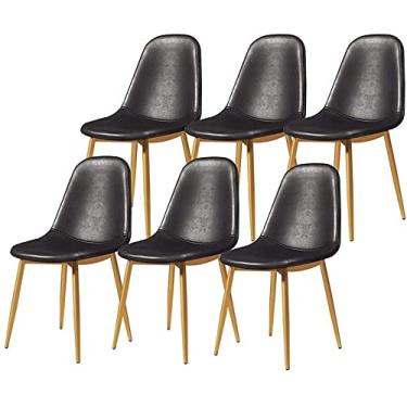 Imagem de Cadeira de jantar retrô conjunto de 6 cadeiras de cozinha de metal assento de couro PU para escritório, lounge, salas de estar, áreas de lazer e cafés (cor: preto + perna dourada)