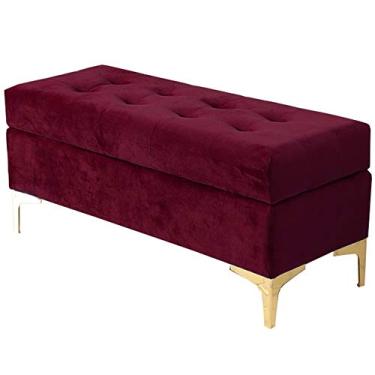 Imagem de Banqueta de veludo assento dobrável caixa de armazenamento antiderrapante pés banco de quarto confortável apoio para os pés 80 x 40 x 45 cm (cor: vermelho)