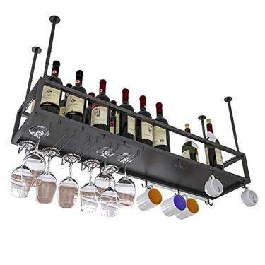 Imagem de Suporte para pendurar no teto para garrafas de vinho/taças de vidro, para embaixo do armário, cozinha, bar, suporte de copo de vinho pendurado/prateleira decorativa/prateleiras de armazenamento