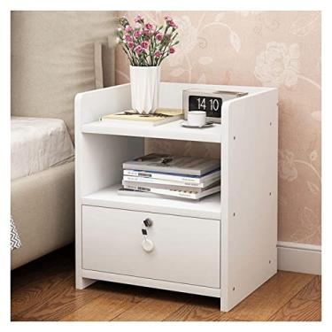 Imagem de Mesa de cabeceira com trava pequena madeira simples quarto armazenamento de cabeceira pequeno armário rack mesa de cabeceira mesas de canto (cor: latão) (D)