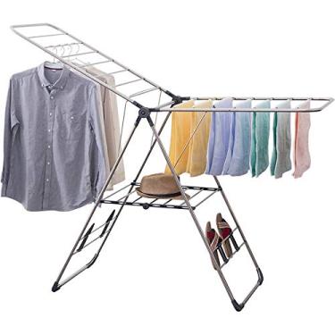 Imagem de LULUMAIC Roupas Aiere 9,6 m secagem secador de ar multifuncional tubos de aço inoxidável roupas asas cinza Aitir roupas dobráveis a seco economizando espaço