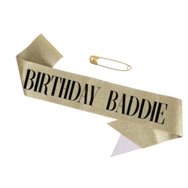 Imagem de Faixa de Aniversário para Bandidos, Purpurinas Faixa de Aniversário com Alfinete Dama Acessórios Decoração e Lembranças Festa Ideais Bandidos para Mulheres e Homens (Dourado)