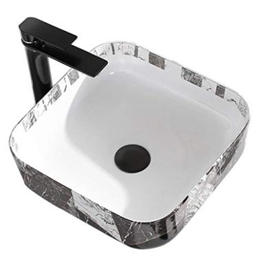 Imagem de Lavatórios de banheiro pias de banheiro lavatório de cerâmica simples pia de banheiro vaidade de banheiro preto e branco estilo cinza presente