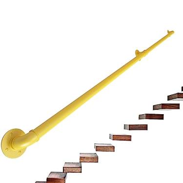 Imagem de Corrimão de escada - kit completo, corrimão de tubo amarelo industrial de escada com suporte de montagem na parede, casa contra a parede, grades internas e externas para idosos (tamanho: 91 m)
