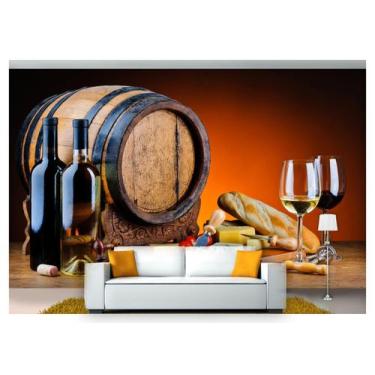 Imagem de Papel De Parede Barril Vinho Petiscos 3D Al211 - Você Decora