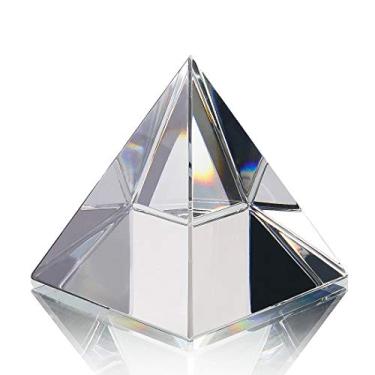 Imagem de QFkris Estatueta de pirâmide de cristal colecionável, prisma de cor transparente, enfeite de mesa, peso de papel de vidro com caixa de presente para decoração (60 mm / 2,4 polegadas)