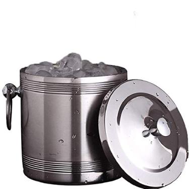 Imagem de Balde de gelo - Balde de gelo de aço inoxidável de parede dupla com pinças de gelo, colher, tampa e nylon artesanal exclusivo