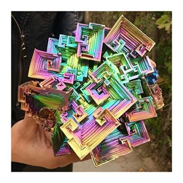 Imagem de CAMUTO Cheio de textura de pedras preciosas e cristais 80-280 g cristais de bismuto bi metal cristal arco-íris brilhante amostra de metal original natureza arte decorativa (tamanho : 80-100g)
