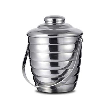 Imagem de Balde de gelo espesso de aço inoxidável para cubo de gelo com alça de transporte e tampa balde de gelo