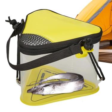 Imagem de Balde de isca de pesca, recipiente de isca dobrável com orifício de aeração, organizador transparente portátil para pescador profissional