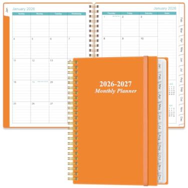 Imagem de Agenda mensal 2026-2027 - janeiro de 2026 a junho de 2027, duas páginas por mês, calendário mensal 18 com abas, bolso interno, 16,3 cm x 21,6 cm, laranja