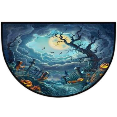 Imagem de Tapete de porta meio redondo, arte de Halloween, antiderrapante, absorvente, semicírculo, tapetes laváveis, metade da lua, tapetes para ambientes internos, pátio, cozinha, banheiro, entrada, lareira