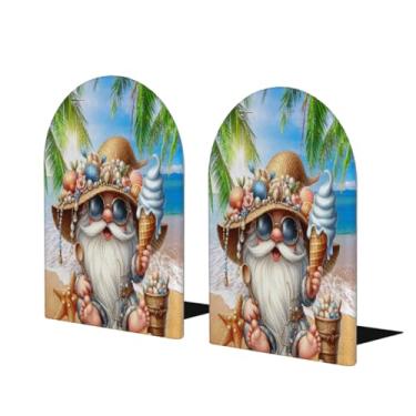 Imagem de Gnomo à beira-mar de verão grandes suportes de livros de madeira decorativo antiderrapante resistente terminais de livro para mesa de escritório em casa biblioteca de estudo escolar divisórias de