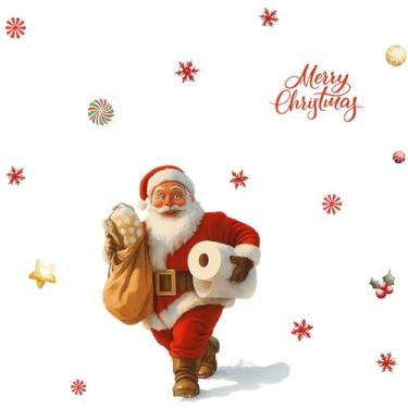 Imagem de HuGei Adesivos de parede de Natal, adesivos para festa de inverno, faça você mesmo, Papai Noel segurando papel higiênico para decoração de casa, como sala de estar, quarto, banheiro, quarto de criança