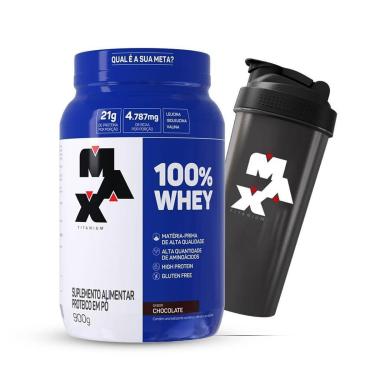 Imagem de 100% Whey 900 Gr Max e Coqueteleira Max Titanium-Unissex