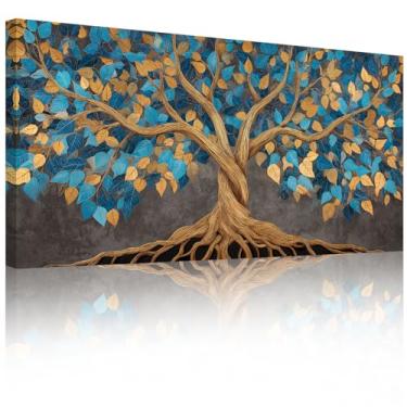 Imagem de Halioyo Arte de parede de árvore, arte de parede em tela emoldurada para sala de estar, imagem de pintura texturizada de árvore da vida, impressão de pintura de paisagem, decoração de quarto de