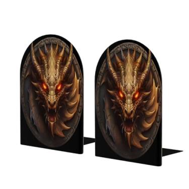 Imagem de Emblema animal dragão legal grande suporte de livros de madeira decorativo antiderrapante resistente terminais de livro para mesa de escritório em casa biblioteca escola estudo decoração divisórias de