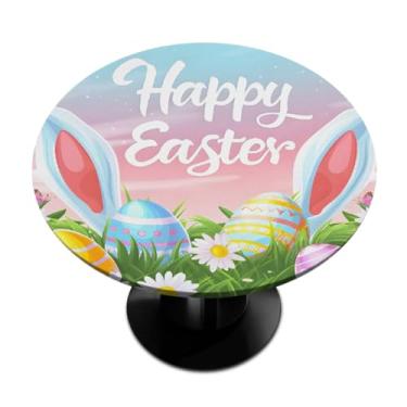 Imagem de hongjinglin Toalha de mesa redonda com borda elástica de Páscoa, toalha de mesa redonda limpável para ambientes internos e externos, pátio, jantar, cozinha, festival, decoração para mesas de 101 a 111