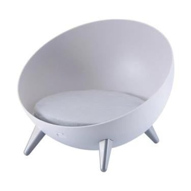 Imagem de Gralara Cama elevada para gatos com almofada curta de pelúcia, sofá redondo hemisférico, cama elevada para animais de estimação, Pernas Cinzentas