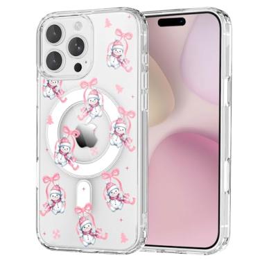 Imagem de OFQKOAKS Capa para iPhone 15 Pro, compatível com MagSafe, linda capa de telefone magnética com laço de boneco de neve vermelho festivo de Natal, capa protetora transparente e macia para mulheres e