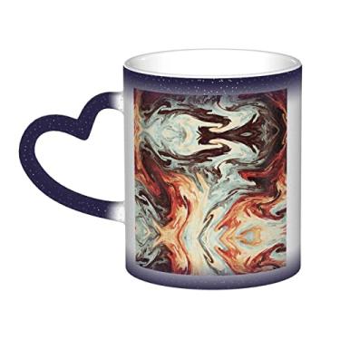 Imagem de Xícara de café divertida marrom misturada de mármore, copo de cerâmica que muda de cor sensível ao calor 12 Oz, para café/chá/leite/cacau, para adolescente/aniversário/festival/presentes