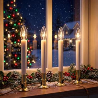 Imagem de Pallerina Velas elétricas para janelas, lâmpada elétrica de velas de Natal com base banhada a ouro, lâmpada de luzes transparentes C26 para decoração de festa de Natal, mesa de decoração de casamento