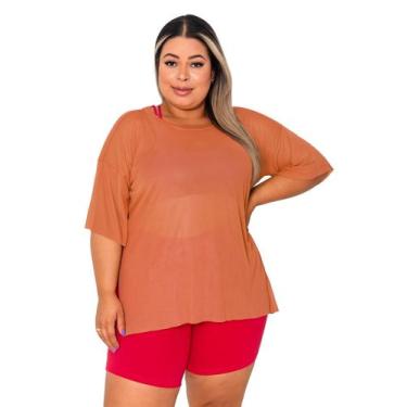 Imagem de Blusa Tule Feminina Fitness Academia Plus Size Laranja - Rcv Store, Be