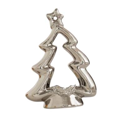 Imagem de Fenteer Castiçal de cerâmica em formato de árvore de Natal para velas pequenas, ideal para lareira, mesa de jantar ou sala de estar, Prata