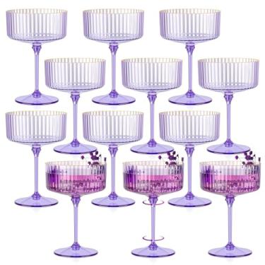 Imagem de 12 peças de copos de cupê com nervuras de plástico roxo champanhe copo cupê de champanhe 283 g com borda dourada destacável copo de martini expresso vintage vidro Margarita copo de coquetel