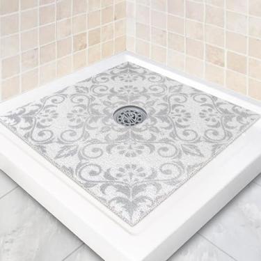Imagem de Tapete de chuveiro quadrado antiderrapante: tapetes de chuveiro extragrandes de 91 x 91 cm com orifício de drenagem no meio - tapete de chuveiro antiderrapante de bucha de PVC para chuveiro interno