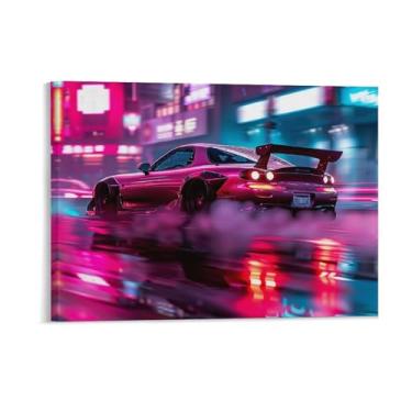 Imagem de HouLaiZhe Neon Sports Car Jdm Rx7 Extreme Speed Posters Tela Estética Decoração de Quarto Pintura de Parede Impressões Sala de Galeria Decoração de Parede para Quarto Sala de Estar Escritório 18 x 24