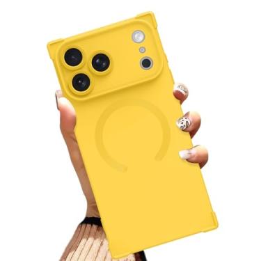 Imagem de AIGOMARA Capa magnética para iPhone 17 Pro Max de 6,9 polegadas [compatível com MagSafe] Capa protetora de TPU macio amarelo sólido com cantos reforçados à prova de choque para mulheres e homens
