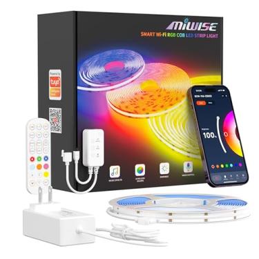 Imagem de MIWISE Fita de luz LED RGB COB 20 pés/6,1 m, faixa de luz regulável com mudança de cor DC24V, compatível com Alexa/Google Assistant/Tuya fita de luz flexível multicolorida, para TV, quarto, festa