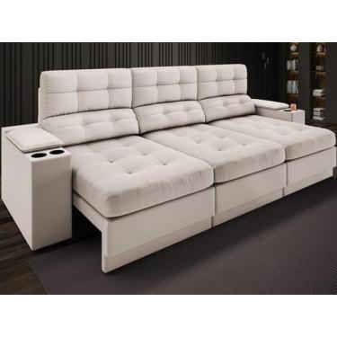 Imagem de Sofá com Porta Copos e Carregador USB Eureka 2,30m Assento Retrátil e 