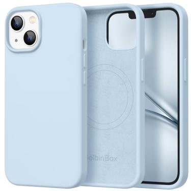 Imagem de GolbinBox Capa magnética para iPhone 13 e iPhone 14, compatível com MagSafe, [forro de microfibra macio antiarranhões], capa protetora fina de silicone líquido à prova de choque de 6,1 polegadas, azul