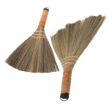 Imagem de VILLCASE 2 vassouras de mão internas com cerdas macias de palha de aderência ergonômica, ferramentas de limpeza suaves para cozinha, lareira, móveis, espaços pequenos