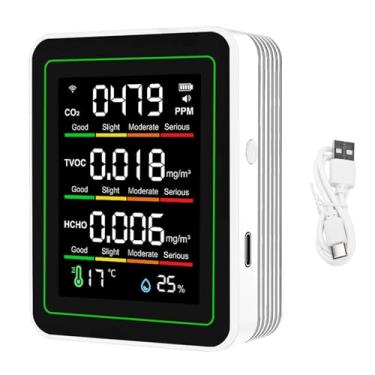 Imagem de Garosa Medidor de Qualidade do Ar WiFi 5 Em 1 CO2 TVOC HCHO Detector de Temperatura e Umidade Com Controle de APP e Tela Colorida para Monitoramento da Qualidade do Ar Interno