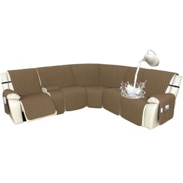 Imagem de Arfntevss Capas para sofá reclináveis 1OO% à prova d'água, em forma de L, capa de sofá reclinável em forma de L, protetor de canto lavável para cães (5 lugares com 1 console, bronzeado)