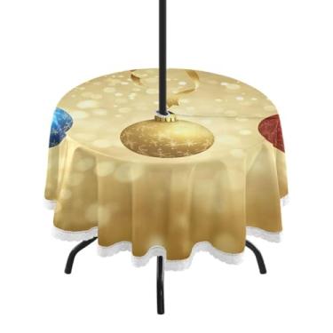 Imagem de CEBUGI Toalha de mesa redonda para uso ao ar livre, fundo natalino, impermeável, com furo Umberlla, capa de mesa lavável para pátio, cozinha, sala de jantar, 152 cm