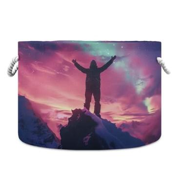 Imagem de Burbuja Cesta de armazenamento redonda para escalada de montanha com alças de corda de algodão, cesta de lavanderia para cobertores, brinquedos, berçário, decoração de sala de estar