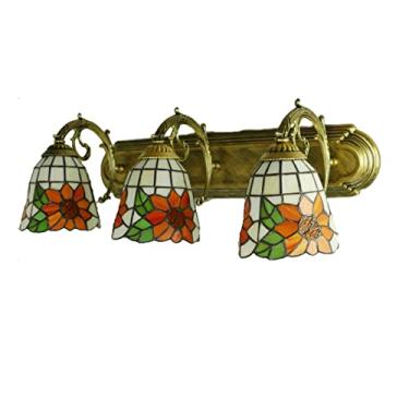 Imagem de Arandela de parede estilo Tiffany com 3 lâmpadas, vitral, para banheiro, com espelho em formato de girassol, ideal para maquiagem e corredor. Soquete E27/E26 x 3, D