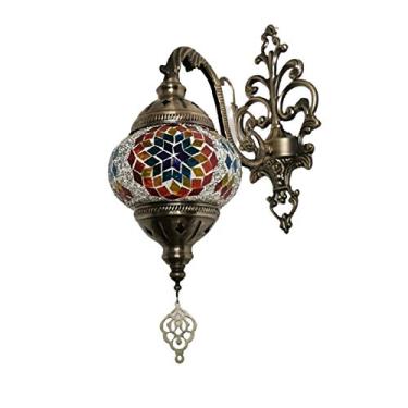 Imagem de Luminária de parede retrô turca, aplique de parede marroquino em mosaico, luminária de parede boêmia artesanal em vidro para cabeceira, ideal para sala de estar, quarto, corredor, varanda, c