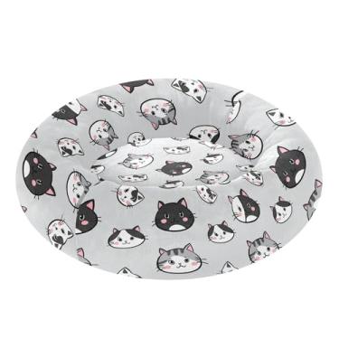 Imagem de SEHANY Cama de cachorro com estampa de gatos fofos, removível e lavável, pequena, redonda para gatos, cama fofa super macia para animais de estimação com fundo antiderrapante para cães pequenos e